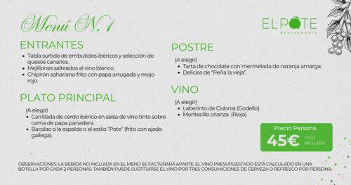 Menú 1 de Navidad - Restaurante El Pote - 2025